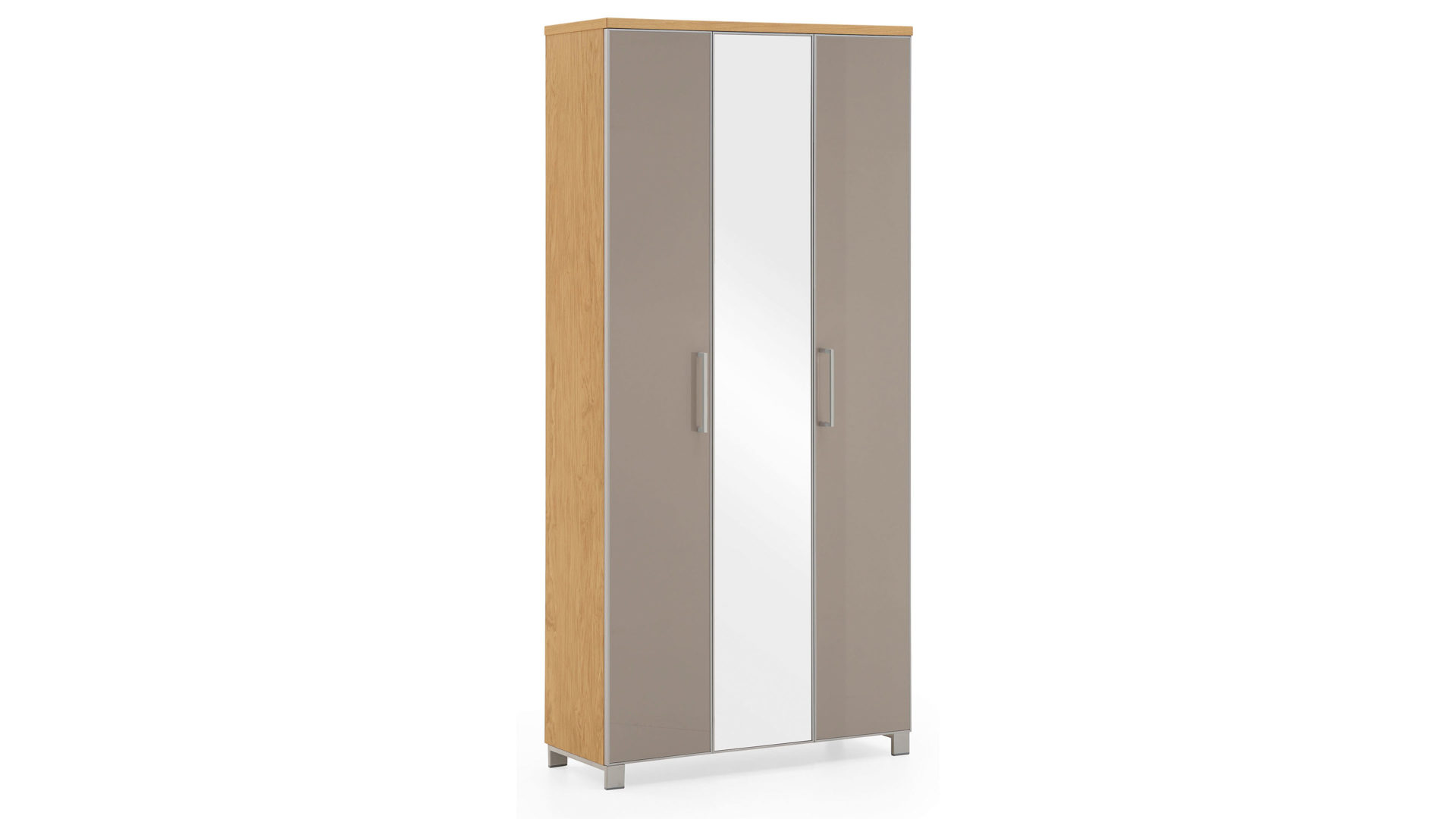 Garderobenschrank Voss möebel aus Glas in Grau VOSS MÖBEL Garderobenschrank Santina als Dielenmöbel Eiche Bianco & taupefarbenes Glas – drei Türen