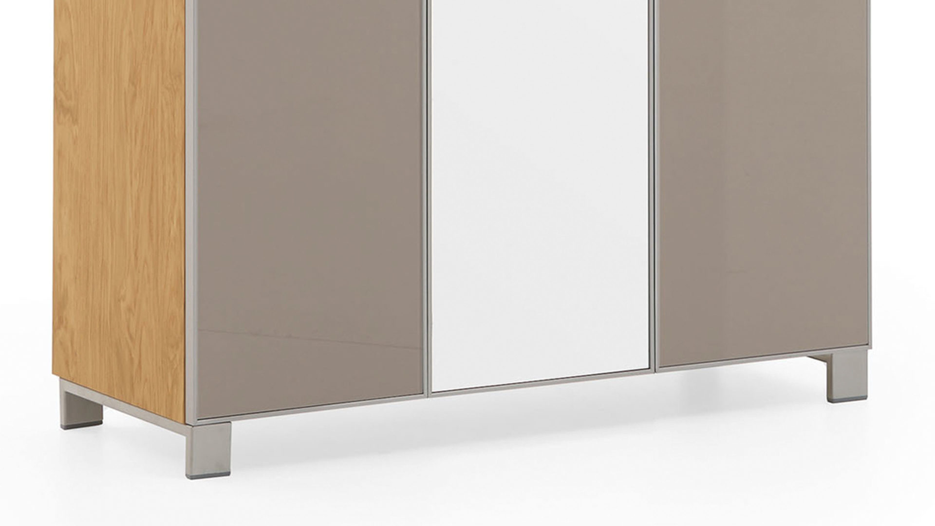 Garderobenschrank Voss möebel aus Glas in Grau VOSS MÖBEL Garderobenschrank Santina als Dielenmöbel Eiche Bianco & taupefarbenes Glas – drei Türen