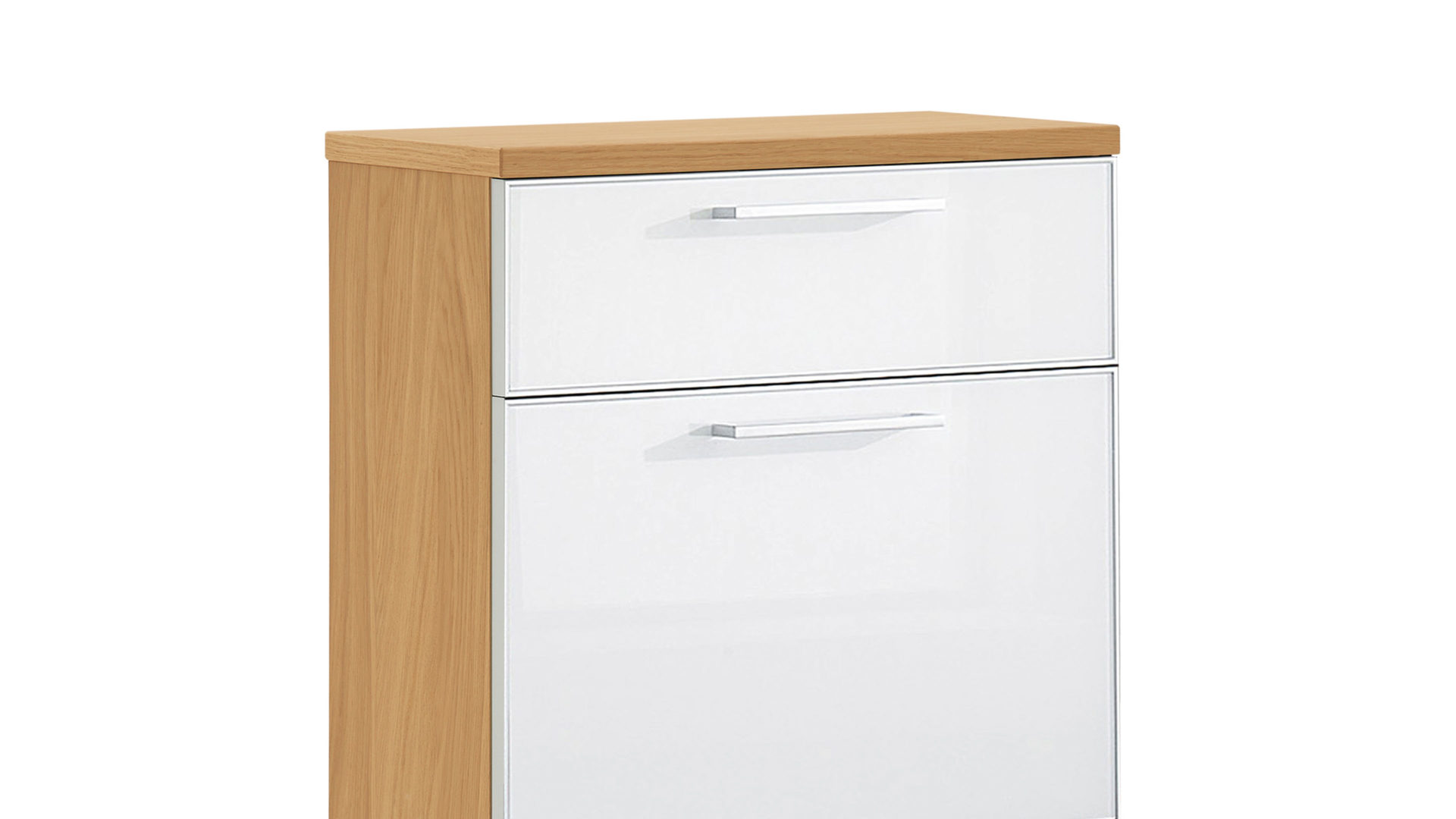 Schuhschrank Voss möebel aus Glas in Weiß VOSS MÖBEL Schuhschrank Santina als Dielenmöbel Eiche Bianco & weißes Glas – eine Schublade, zwei Klappen