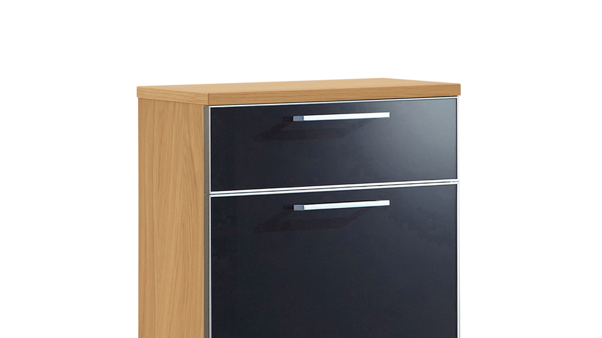 Schuhschrank Voss möebel aus Glas in Schwarz VOSS MÖBEL Schuhschrank Santina als Dielenmöbel Eiche Bianco & anthrazitfarbenes Glas – eine Schublade, zwei Klappen