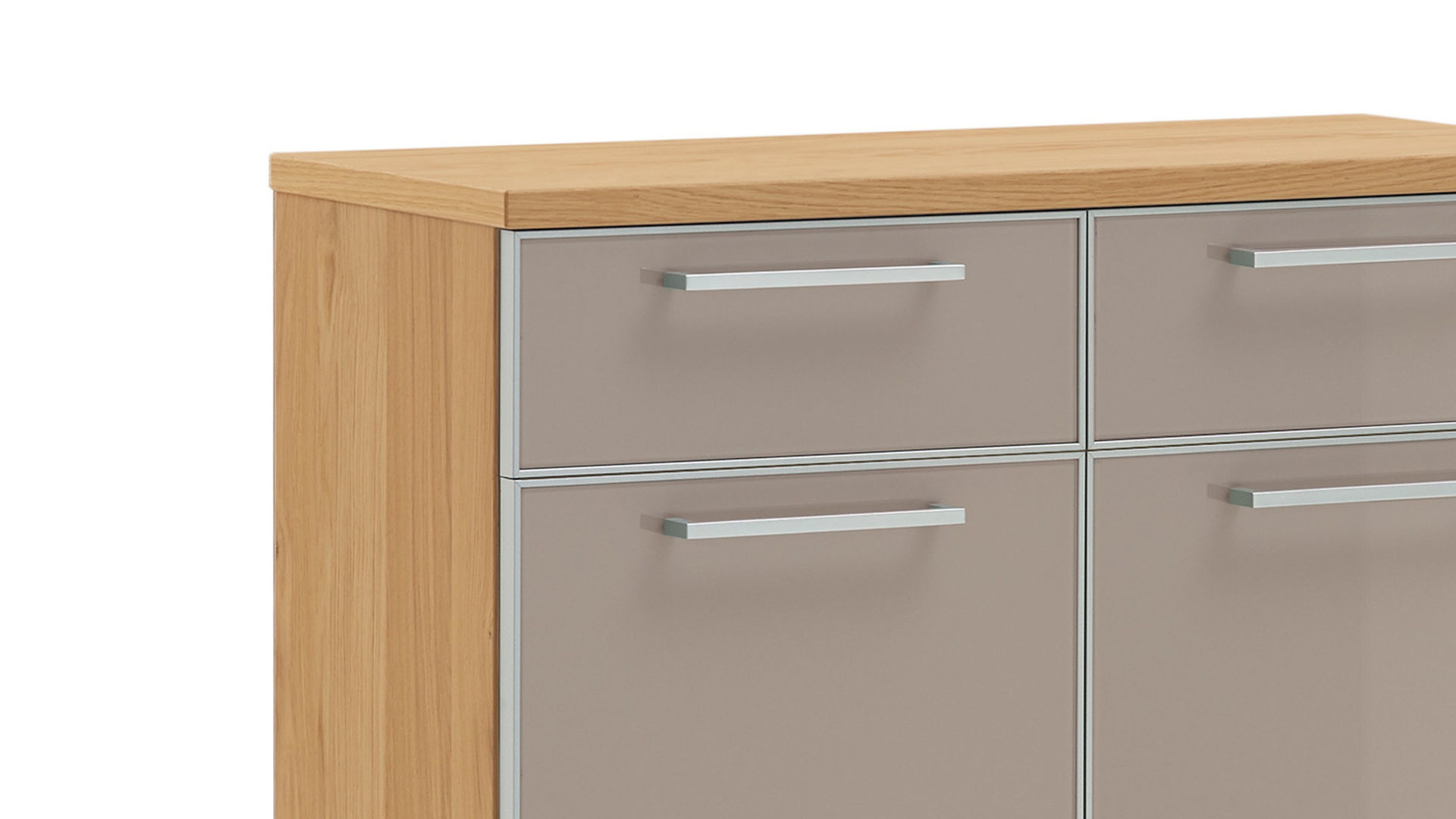 Schuhschrank Voss möebel aus Glas in Braun VOSS MÖBEL Schuhschrank Santina als Dielenmöbel Eiche Bianco & taupefarbenes Glas – zwei Schubladen, zwei Türen