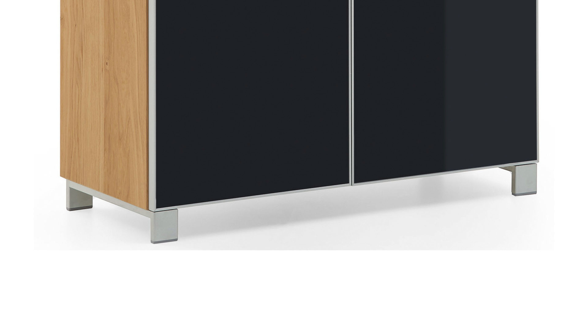 Schuhschrank Voss möebel aus Glas in Schwarz VOSS MÖBEL Schuhschrank Santina als Dielenmöbel Eiche Bianco & anthrazitfarbenes Glas – zwei Schubladen, zwei Türen