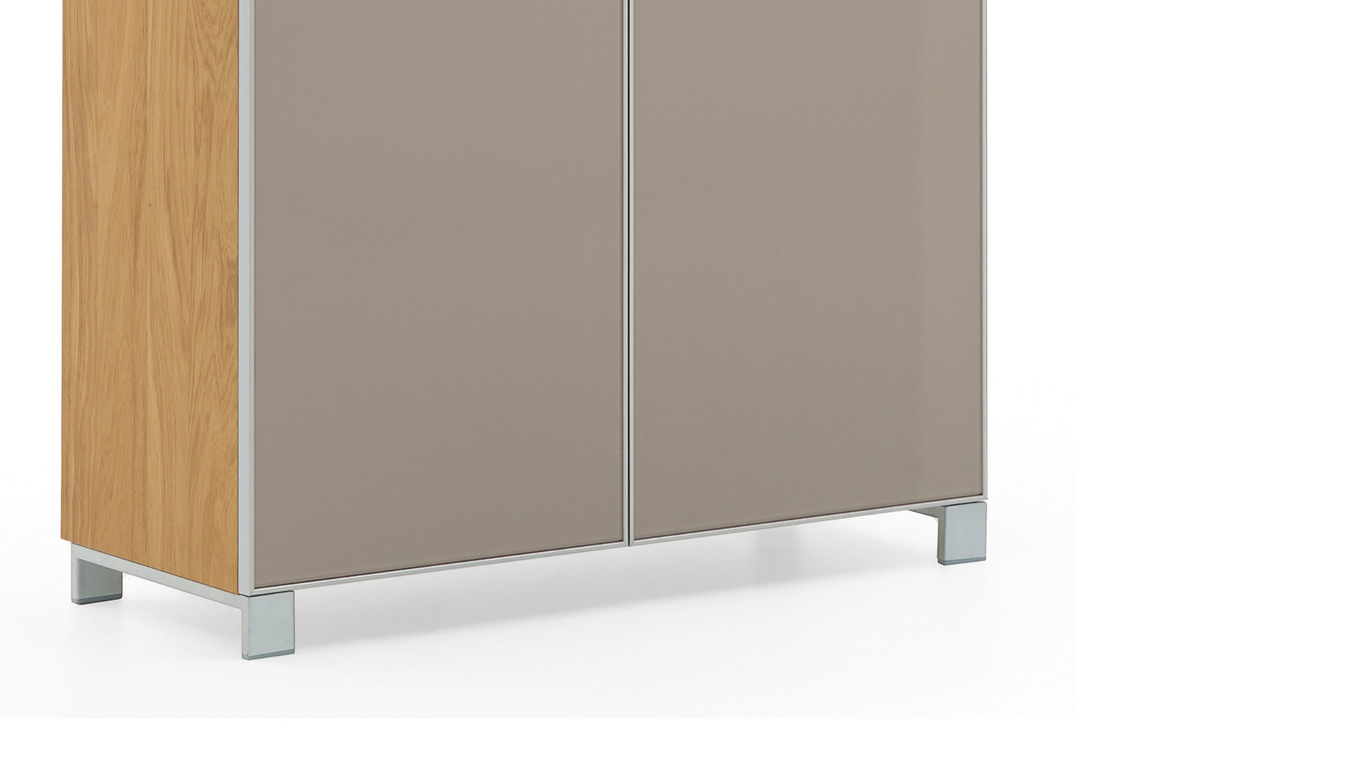 Schuhschrank Voss möebel aus Glas in Braun VOSS MÖBEL Schuhschrank Santina als Dielenmöbel Eiche Bianco & taupefarbenes Glas – zwei Türen