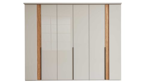 Kleiderschrank Interliving aus Holz in Hellgrau Interliving Schlafzimmer Serie 1035 – Kleiderschrank Champagner & Riffholz - sechs Türen, ca. 300 cm
