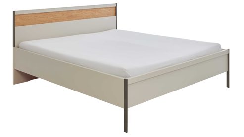 Bettgestell Interliving aus Holz in Hellgrau Interliving Schlafzimmer Serie 1035 – Bettgestell mit Holzeinlage Riffholz & Champagner - Liegefläche ca. 180 x 200 cm