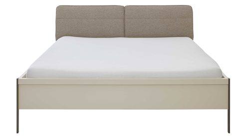 Bettgestell Interliving aus Holz in Grau Interliving Schlafzimmer Serie 1035 – Bettgestell mit Polsterkopfteil und Beimöbeln Webstoff Sahara, Riffholz & Champagner - fünfteilig, Liegefläche ca. 180 x 200 cm