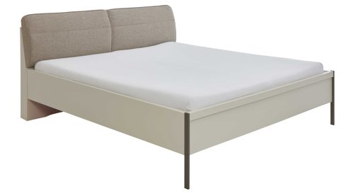 Bettgestell Interliving aus Holz in Grau Interliving Schlafzimmer Serie 1035 – Bettgestell mit Polsterkopfteil und Beimöbeln Webstoff Sahara, Riffholz & Champagner - fünfteilig, Liegefläche ca. 180 x 200 cm