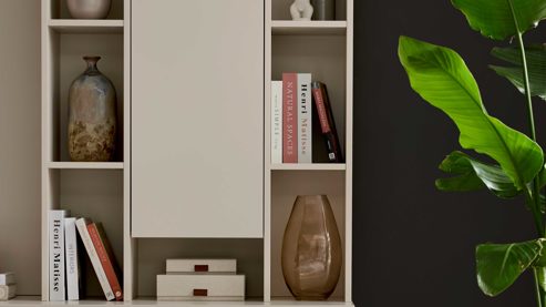 Paneel Interliving aus Holz in Beige Interliving Wohnzimmer Serie 2034 - Aufsatzregal beiger Lack & Eiche - zweiteilig, Länge ca. 270 cm