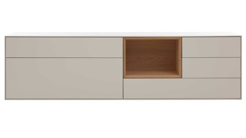 Sideboard Interliving aus Holz in Beige Interliving Wohnzimmer Serie 2034 - Sideboard beiger Lack & Eiche - vier Schubladen, eine Klapptür, Länge ca. 200 cm