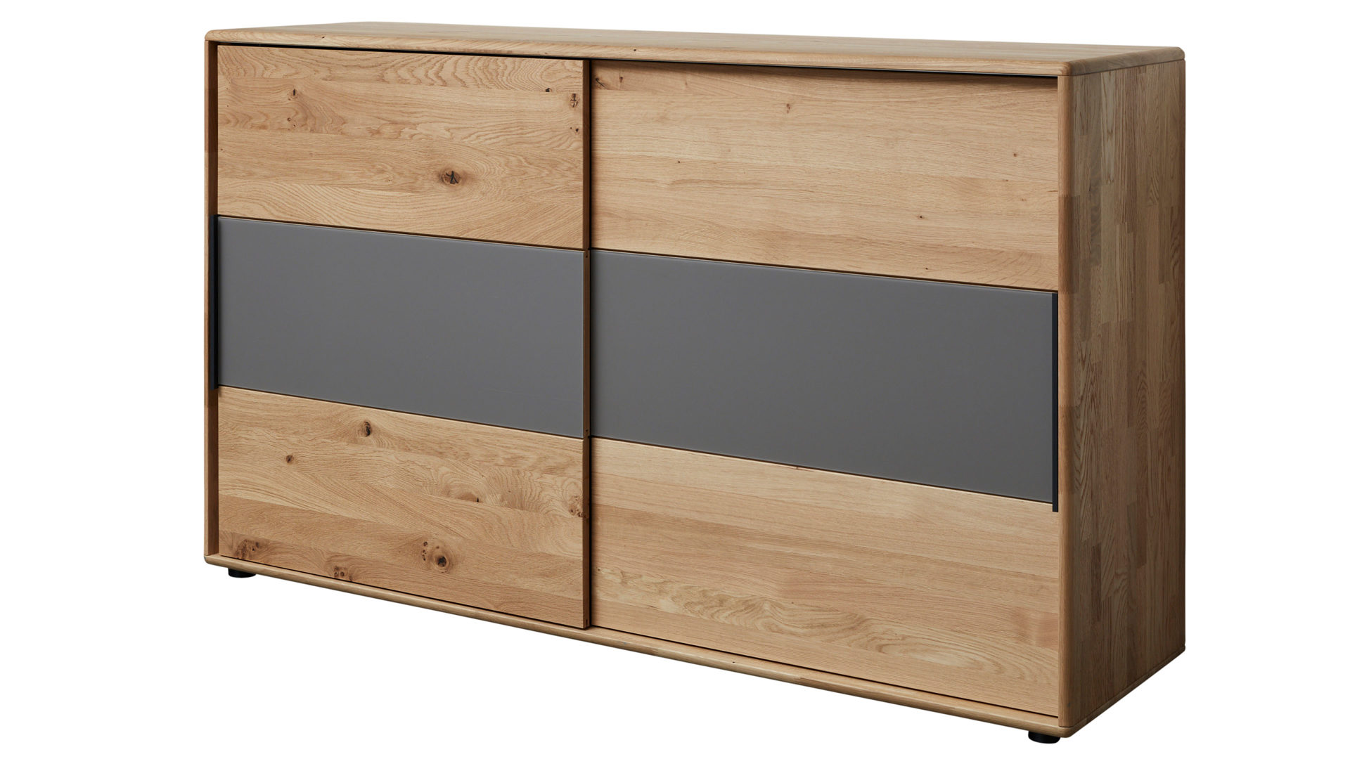 Türenkommode Interliving aus Holz in Grau Interliving Schlafzimmer Serie 1015 – Schiebetürenkommode sienafarbenes Mattglas & Wildeiche – zwei Türen, Länge ca. 164 cm