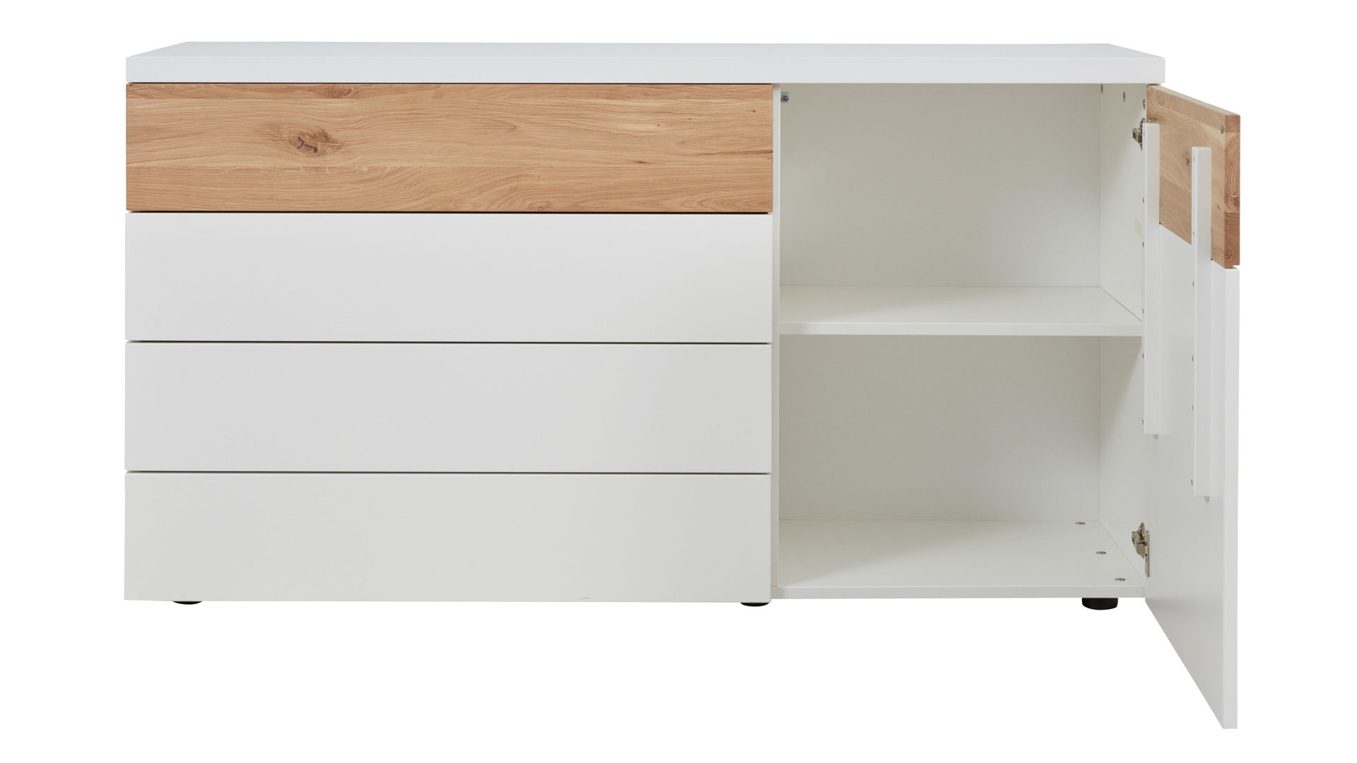Kombikommode Interliving aus Holz in Weiß Interliving Schlafzimmer Serie 1019 – Kombikommode 523045 Wildeiche & weißer Mattlack – vier Schubladen, eine Tür