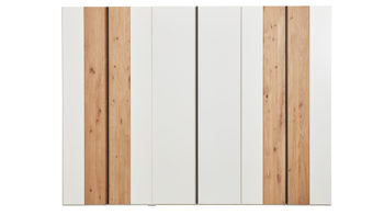 Kleiderschrank Interliving aus Holz in Weiß Interliving Schlafzimmer Serie 1019 – Kleiderschrank Wildeiche & weißer Mattlack – sechs Türen, Breite ca. 299 cm