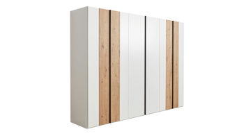 Kleiderschrank Interliving aus Holz in Weiß Interliving Schlafzimmer Serie 1019 – Kleiderschrank 523062 Wildeiche & weißer Mattlack – sechs Türen, Breite ca. 299 cm