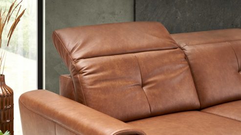 Ecksofa SOFAkultur aus Leder in Braun SOFAkultur Programm SK 771 - Ecksofa mit Federkern braunes Leder Vicenza & schwarze Metallfüße 346 - Stellfläche ca. 339 x 199 cm