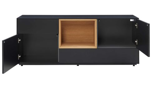 Sideboard Interliving aus Holz in Schwarz Interliving Wohnzimmer Serie 2034 - Sideboard schwarzer Lack & Eiche - zwei Schubladen, zwei Türen, Länge ca. 150 cm