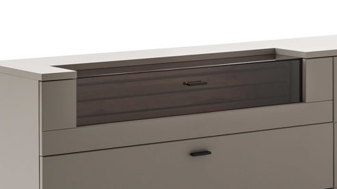 Sideboard PARTNERRING COLLECTION aus Holz in Grau PARTNERRING COLLECTION Wohnprogramm Lüttich - Sideboarrd Basaltgrau & Wotan Eiche – eine Tür, zwei Schubladen, Breite ca. 165 cm
