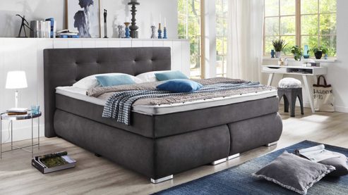 Boxspringbett KAWOO aus Stoff in Dunkelgrau KAWOO Boxspringbett Tofino elefantgrauer Bezug 50407-700 – Liegefläche ca. 180 x 200 cm