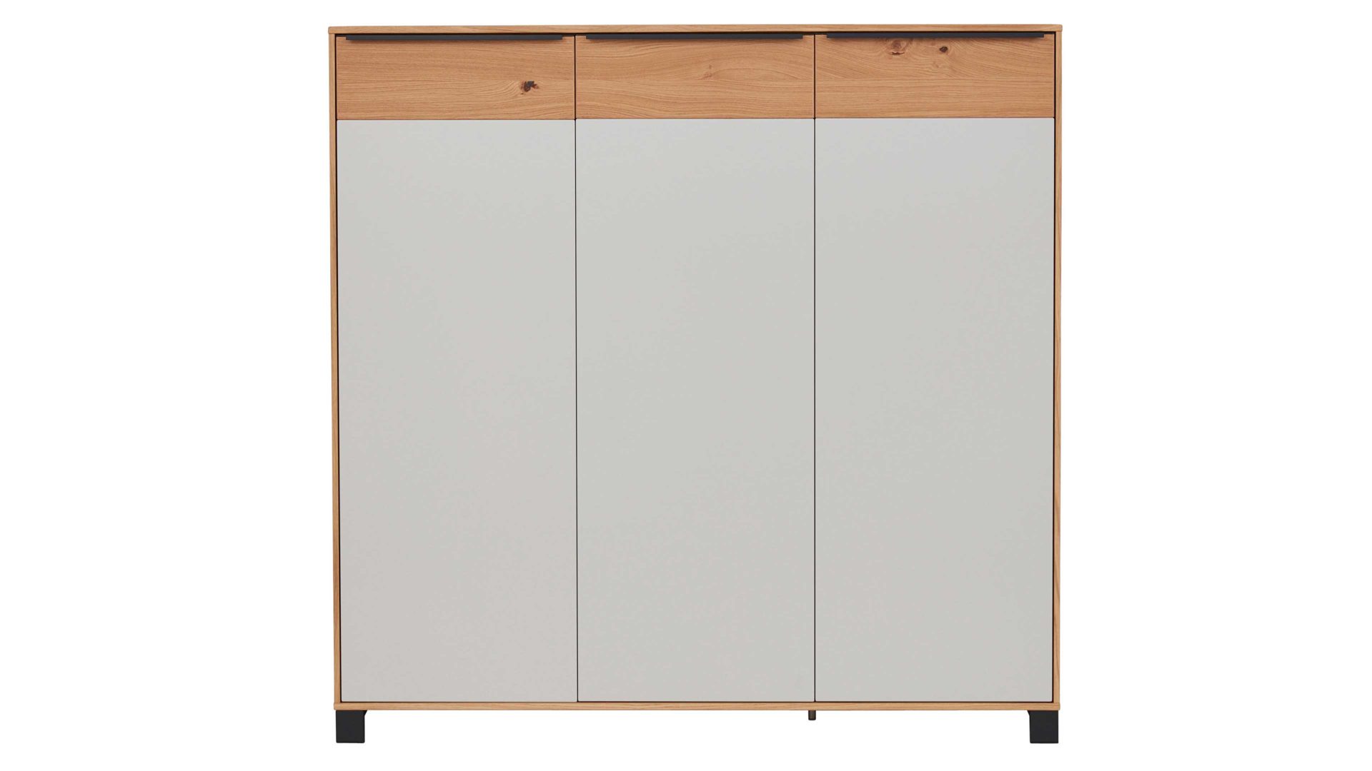 Schuhschrank Interliving aus Holz in Holzfarben Interliving Garderoben Serie 6005 – Schuhschrank Eiche & lichtgrauer Lack – drei Türen