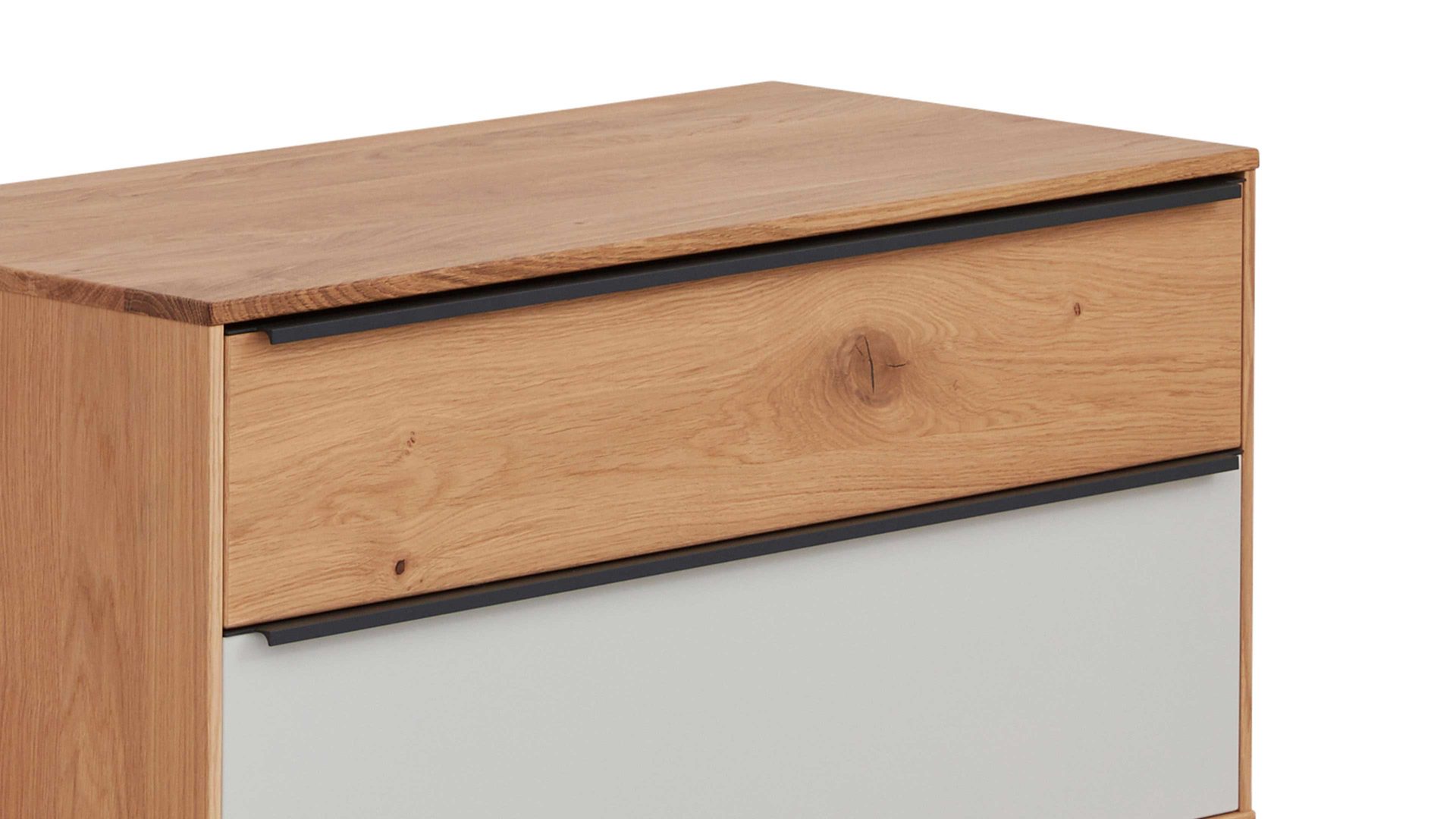 Garderobenbank Interliving aus Holz in Holzfarben Interliving Garderoben Serie 6005 – Garderobenbank Eiche & lichtgrauer Lack – zwei Schubladen