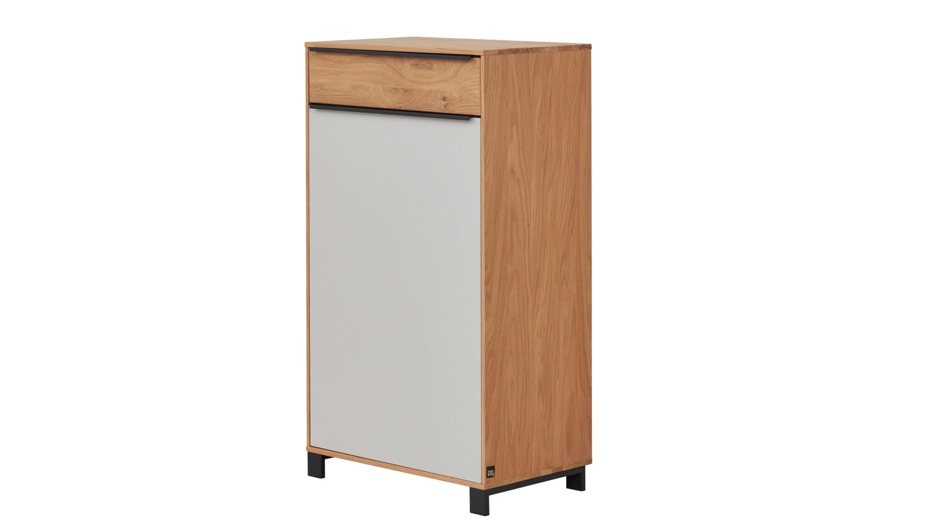 Kombikommode Interliving aus Holz in Holzfarben Interliving Garderoben Serie 6005 – Kommode Eiche & lichtgrauer Lack – eine Schublade, eine Tür, links