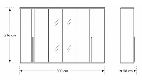 Kleiderschrank Interliving aus Holz in Hellgrau Interliving Schlafzimmer Serie 1035 – Kleiderschrank Champagner & Riffholz - sechs Türen, Breite ca. 300 cm