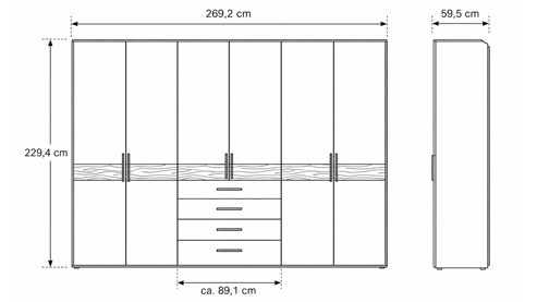 Komplettzimmer Interliving aus Holz in Grau Interliving Schlafzimmer Serie 1023 – Komplettzimmer Funktionsschrank - Taupe & Balkeneiche, vierteilig