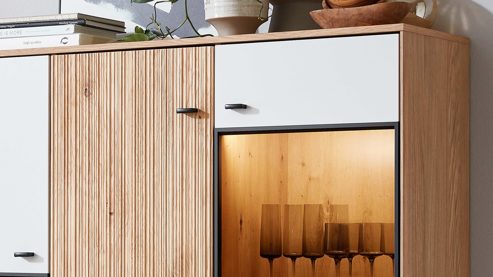 Highboard PARTNERRING COLLECTION aus Holz in Weiß PARTNERRING COLLECTION Wohnmöbel Lou - Highboard mattweißer Lack & Asteiche - drei Türen, Breite ca. 137 cm