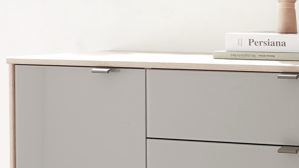 Kombikommode PARTNERRING COLLECTION aus Holz in Grau PARTNERRING COLLECTION Schlafzimmerprogramm Madison - Kombikommode Kieselgrau & Nordic Eiche - eine Tür, fünf Schubladen Breite ca. 120 cm