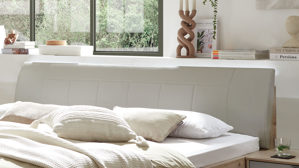 Bettgestell PARTNERRING COLLECTION aus Holz in Grau PARTNERRING COLLECTION Schlafzimmerprogramm Madison - Bettgestell kieselgraues Kunstleder & Nordic Eiche - Liegefläche ca. 180 x 200 cm