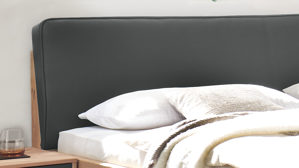 Bettgestell PARTNERRING COLLECTION aus Holz in Holzfarben PARTNERRING COLLECTION Schlafzimmerprogramm Valetta - Bettgestell graphitfarbenes Kunstleder & Eiche Bianco- Liegefläche ca. 180 x 200 cm