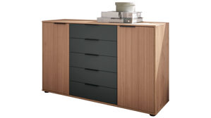 Kombikommode PARTNERRING COLLECTION aus Holz in Holzfarben PARTNERRING COLLECTION Schlafzimmerprogramm Valetta - Kombikommode Eiche Bianco & Graphit - zwei Türen, fünf Schubladen, Breite ca. 141 cm