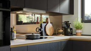 Einbauküche culineo® aus Holz in Schwarz Culineo® Einbauküche C382 mit gorenje Einbaugeräten Eiche Nero - Stellfläche ca. 335 x 305 cm