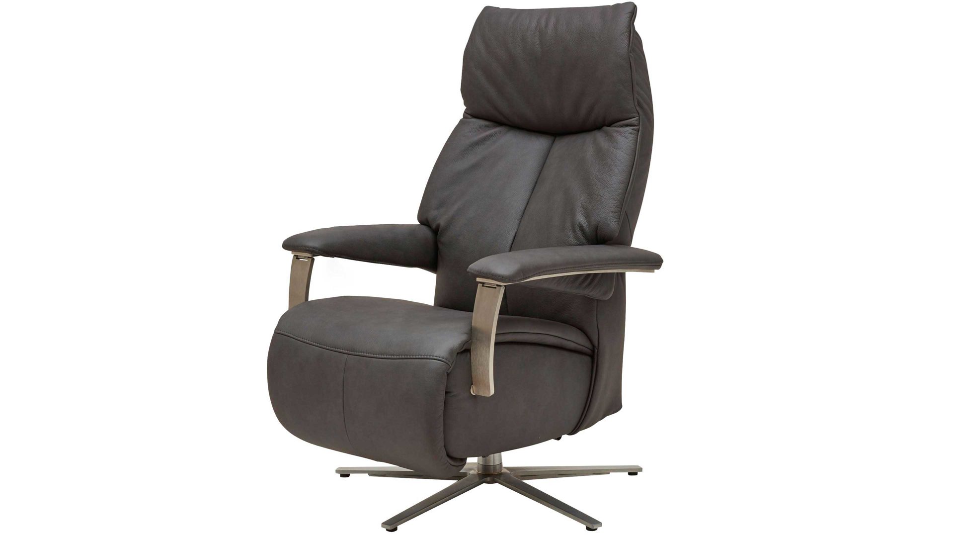 Relaxsessel Interliving aus Leder in Grau Interliving Sessel Serie 4551 – 45U44 colafarbenes LongLife-Leder & edelstahlfarbener Sternfuß – ein Motor