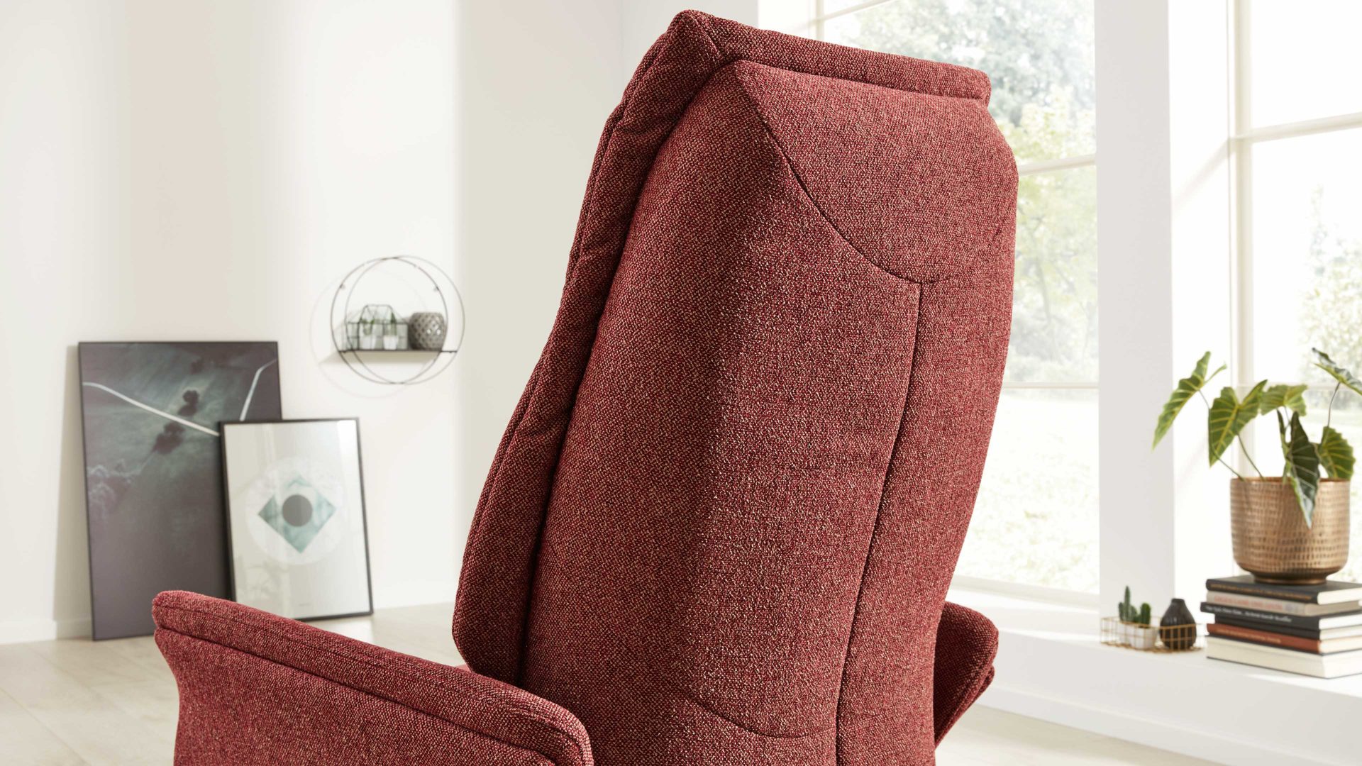 Relaxsessel Interliving aus Stoff in Rot Interliving Sessel Serie 4550 - Sessel zwei Motoren - chiantifarbener Melangestoff Q2 & anthrazitfarbener Sternfuß