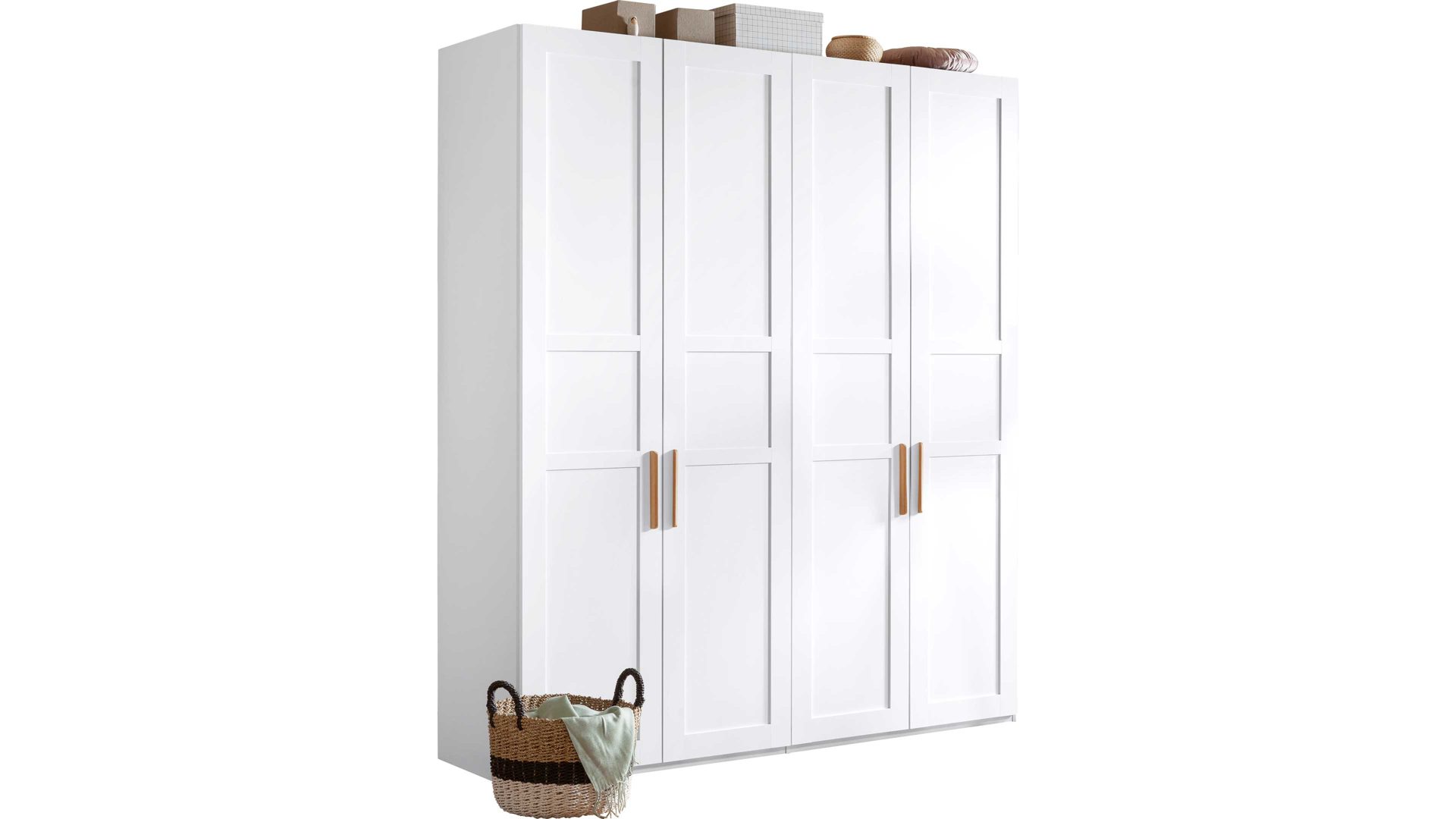 Kleiderschrank Rauch aus Holz in Weiß Kleiderschrank Fifty alpinweiße Kunststoffoberflächen & Holz – vier Türen, Breite ca. 201 cm