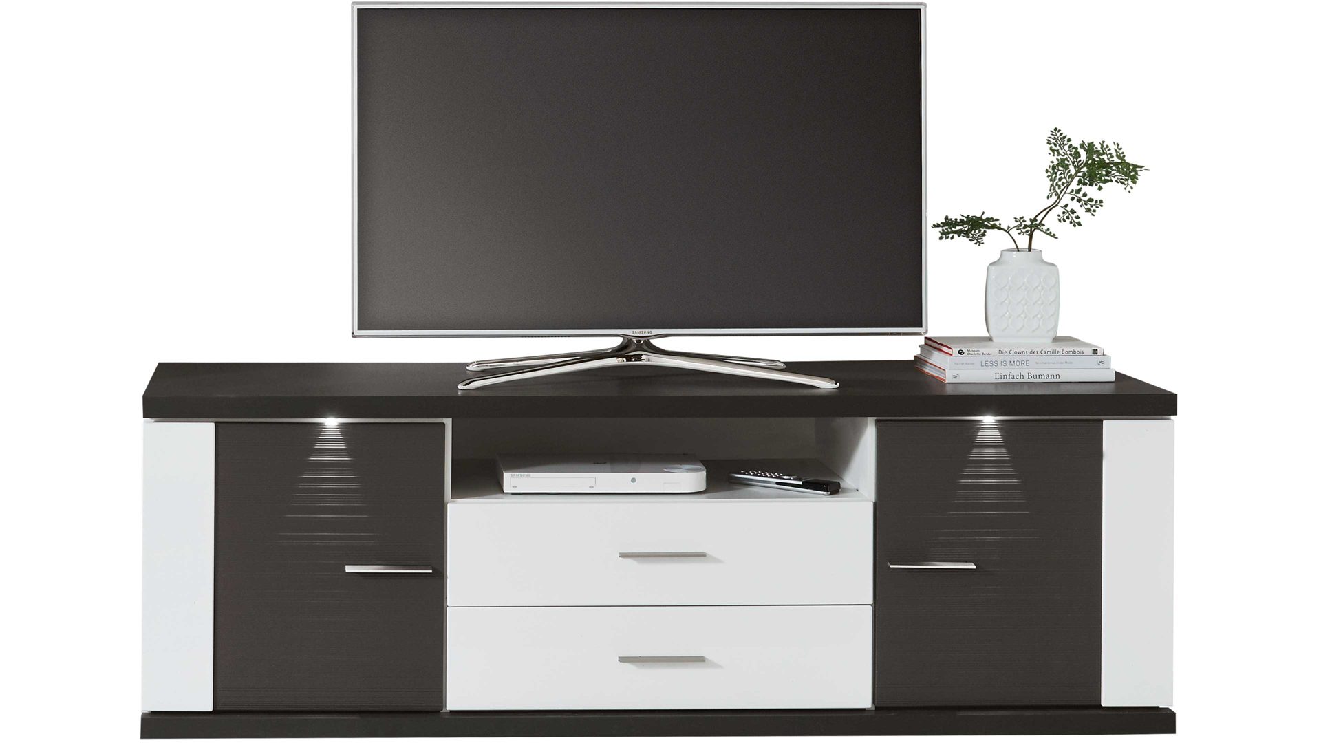 Lowboard Ideal möbel aus Holz in Grau Medien-Lowboard Manhattan Graphit & Weiß – zwei Türen, zwei Schubladen, Länge ca. 179 cm