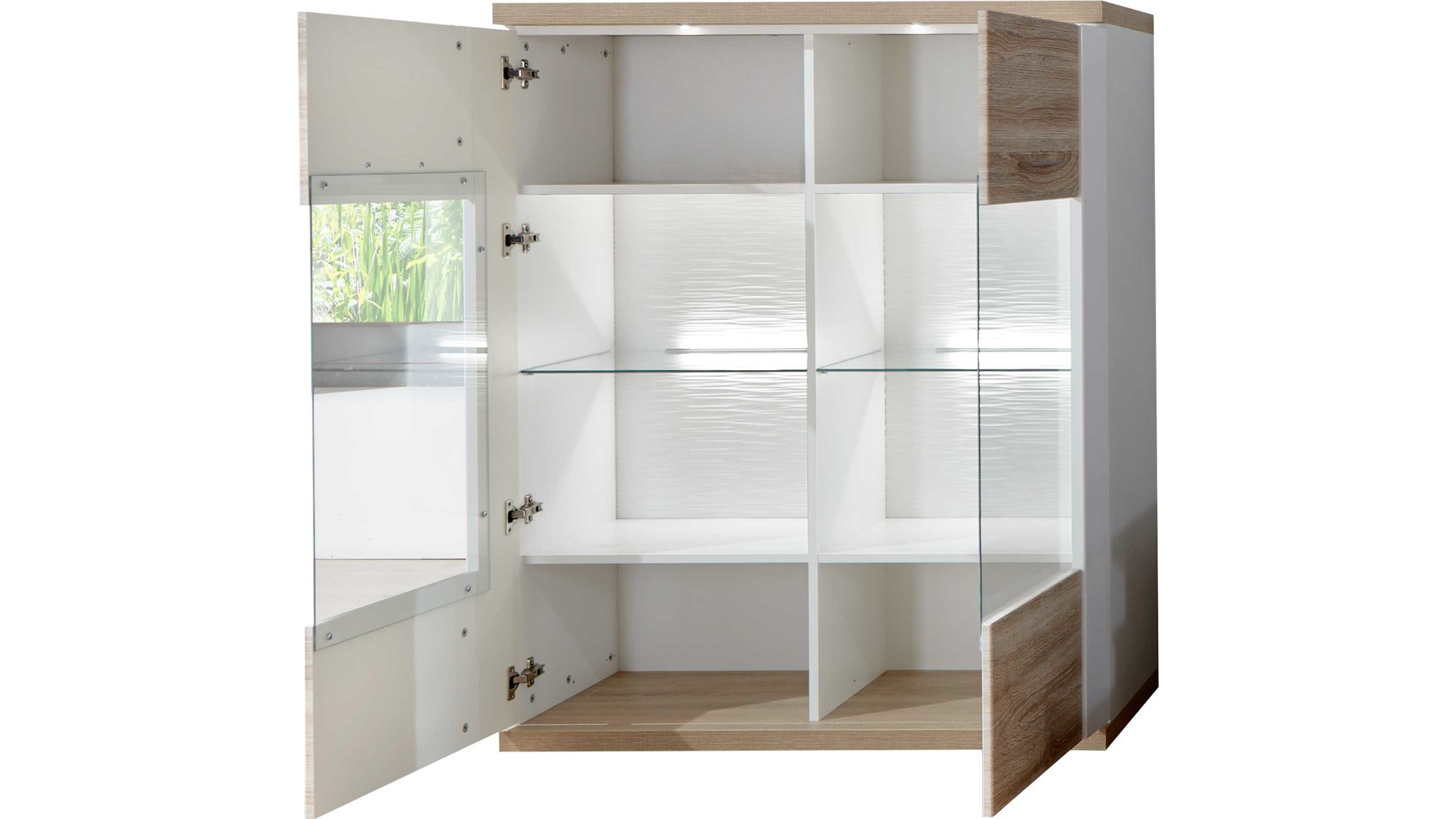 Highboard Ideal möbel aus Holz in Holzfarben Highboard Manhattan Weiß & Eiche sägerau – zwei  Türen