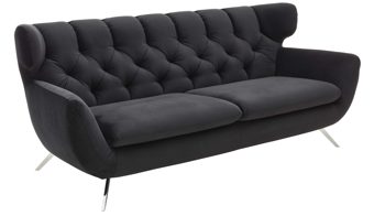 Zweisitzer SOFAkultur aus Stoff in Schwarz SOFAkultur Programm SK 254 - Zweisitzer schwarzer Bezug Velvet & Chromfüße – Länge ca. 175 cm