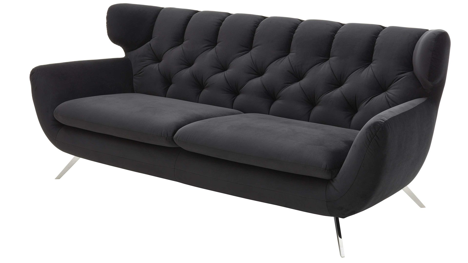 Dreisitzer SOFAkultur aus Stoff in Schwarz SOFAkultur Programm SK 254 - Dreisitzer schwarzer Bezug Velvet & Chromfüße – Länge ca. 225 cm
