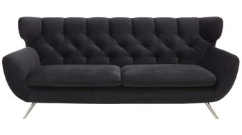 Dreisitzer SOFAkultur aus Stoff in Schwarz SOFAkultur Programm SK 254 - Dreisitzer schwarzer Bezug Velvet & Chromfüße – Länge ca. 225 cm