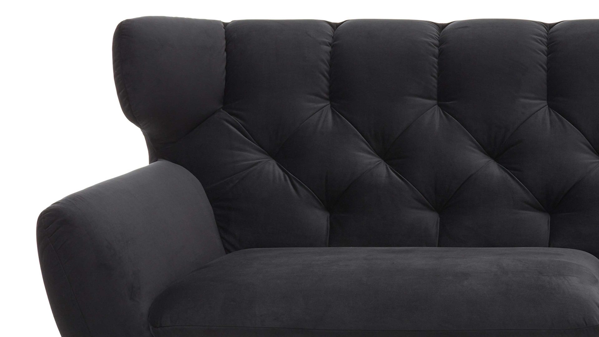 Dreisitzer SOFAkultur aus Stoff in Schwarz SOFAkultur Programm SK 254 - Dreisitzer schwarzer Bezug Velvet & Chromfüße – Länge ca. 225 cm