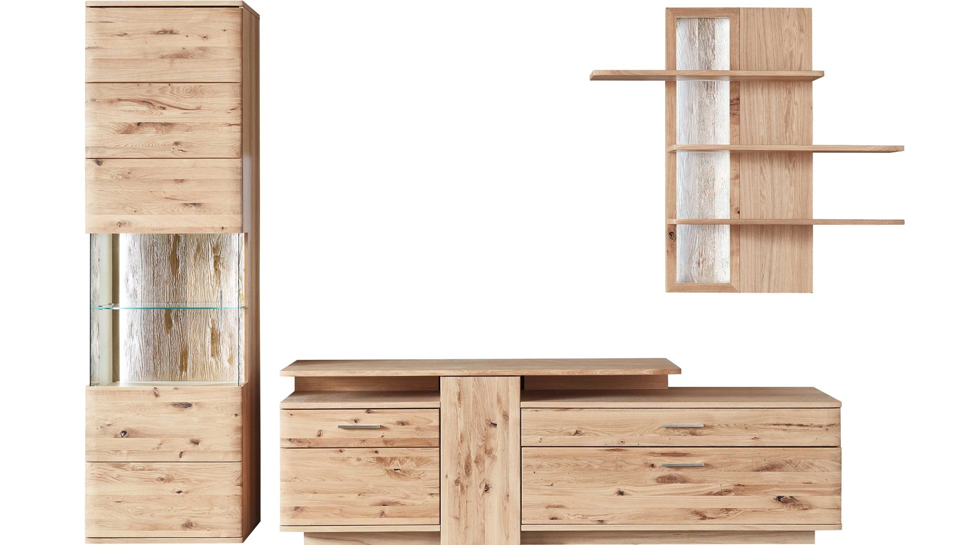 Wohnwand Mca furniture aus Holz in Holzfarben Wohnprogramm Santori - Wohnwand Eiche & Asteiche – dreiteilig, Breite ca. 320 cm