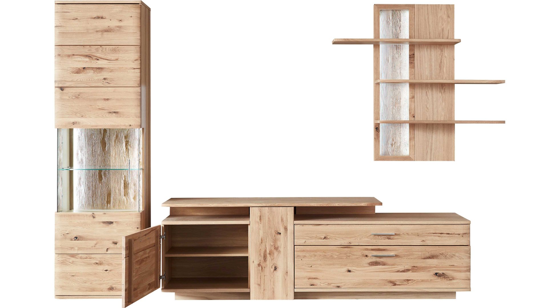 Wohnwand Mca furniture aus Holz in Holzfarben Wohnprogramm Santori - Wohnwand Eiche & Asteiche – dreiteilig, Breite ca. 320 cm