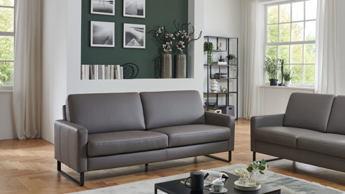 Dreisitzer COMFORT SMART aus Leder in Grau COMFORT SMART Anuk - Dreisitzer XL elefantfarbenes Leder Soft-Line – Länge ca. 182 cm