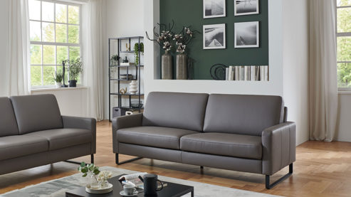 Dreisitzer COMFORT SMART aus Leder in Grau COMFORT SMART Anuk - Dreisitzer XL elefantfarbenes Leder Soft-Line – Länge ca. 182 cm
