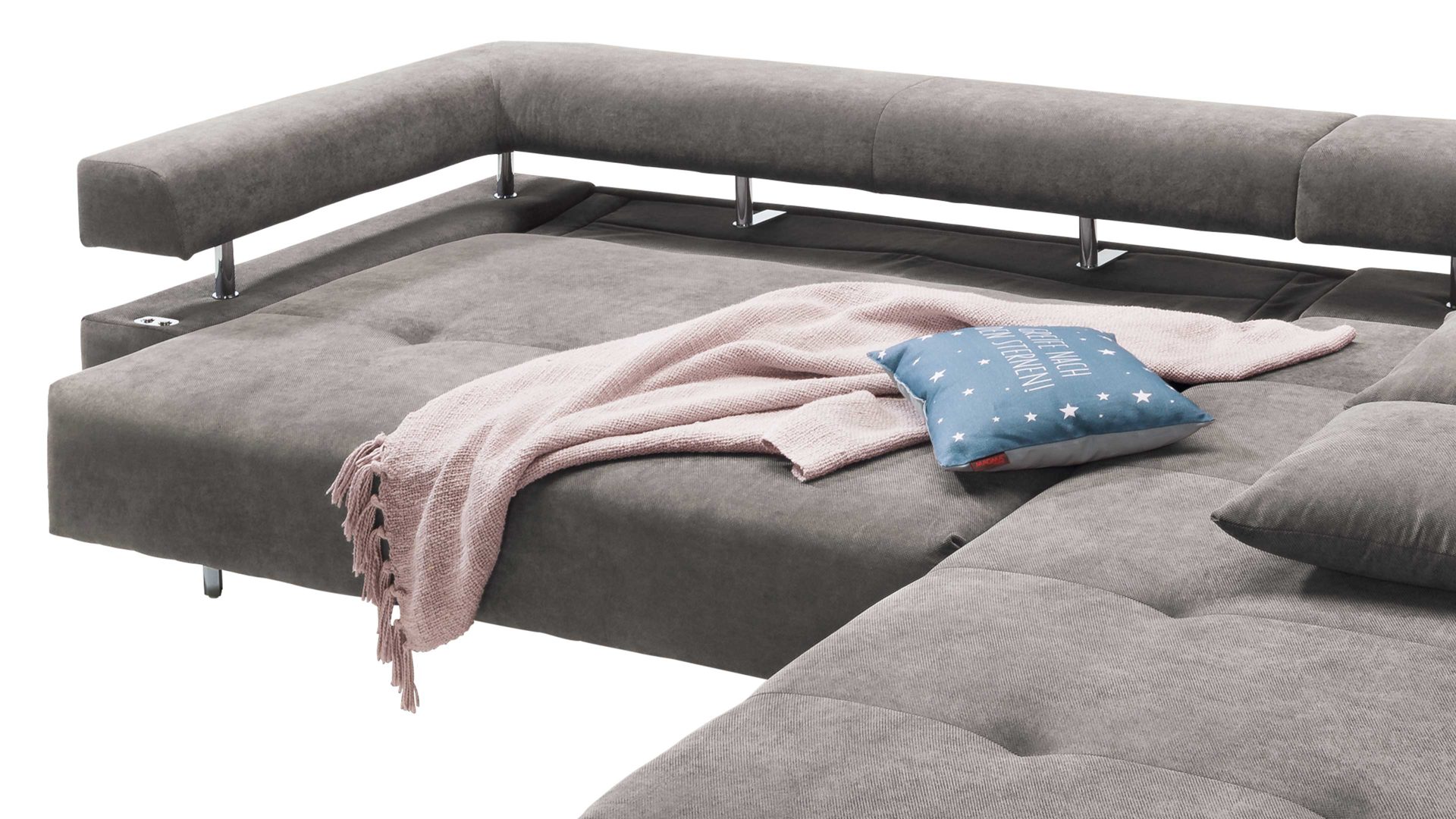 Ecksofa KAWOO aus Stoff in Dunkelgrau KAWOO Polstermöbel Serie Dream - Ecksofa bzw. Polsterecke grauer Bezug Sun 95 & Metallfüße – Stellfläche ca. 270 x 224 cm