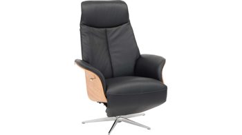 Relaxsessel Hjort knudsen aus Leder in Schwarz Relaxsessel bzw. Drehsessel - Polstermöbel schwarzes Leder Split 374 & Edelstahl-Sternfuß