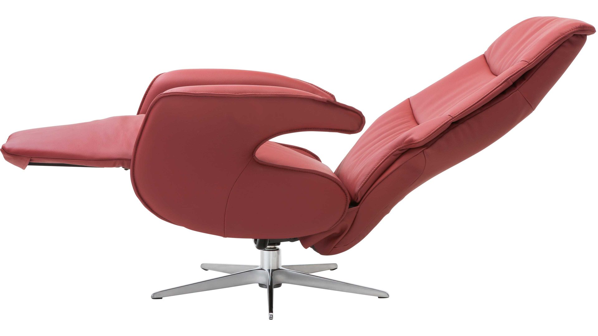 Relaxsessel Hjort knudsen aus Leder in Rot Relaxsessel bzw. Drehsessel - Polstermöbel rotes Leder Soleda Split 444 & Edelstahl-Sternfuß