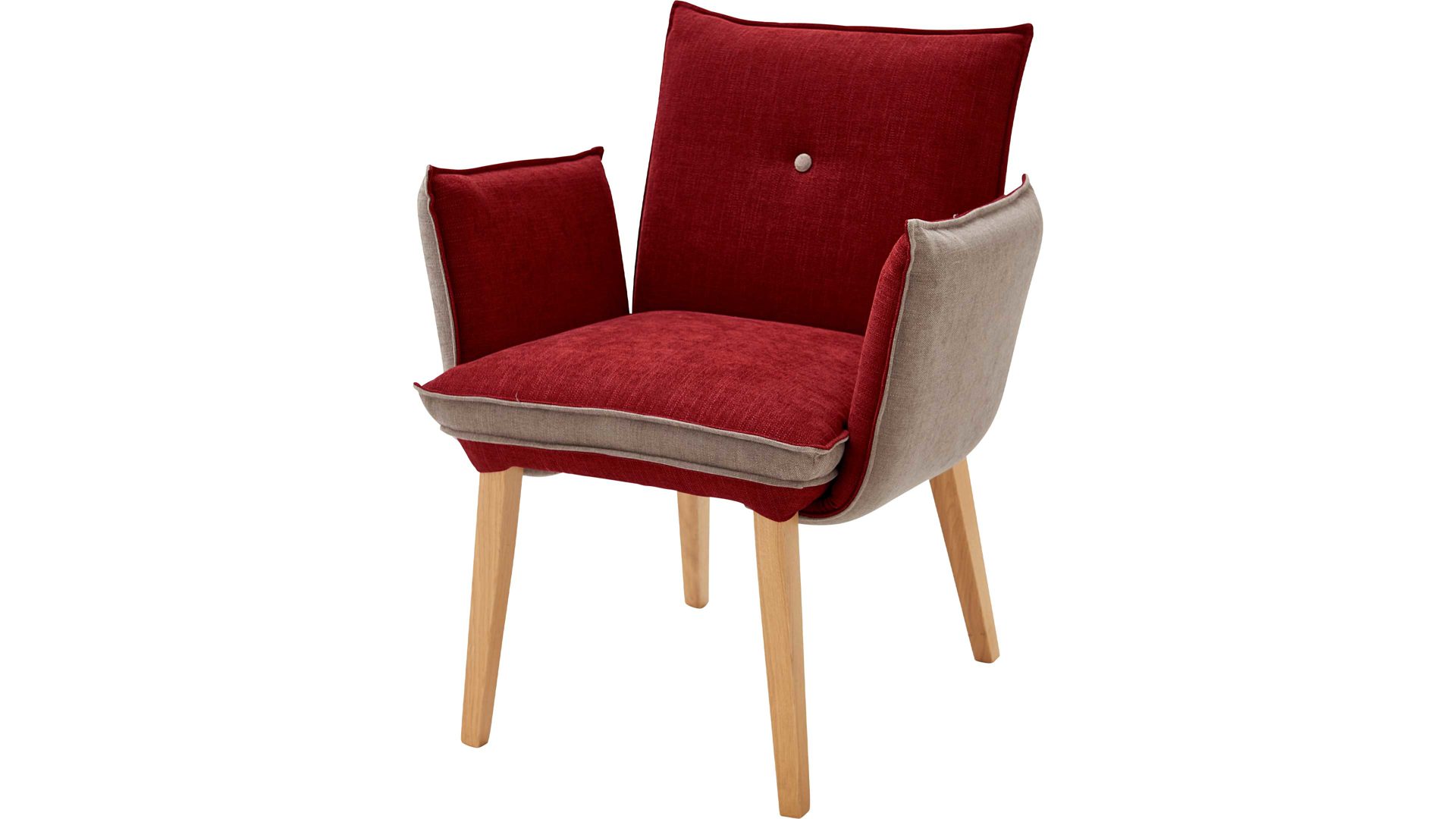 Polsterstuhl Standard furniture factory aus Stoff in Rot Polsterstuhl Genua mit Armlehnen als Sitzmöbel Rot & Camel, Bezug Kombi Rosso & Eichenholzfüße