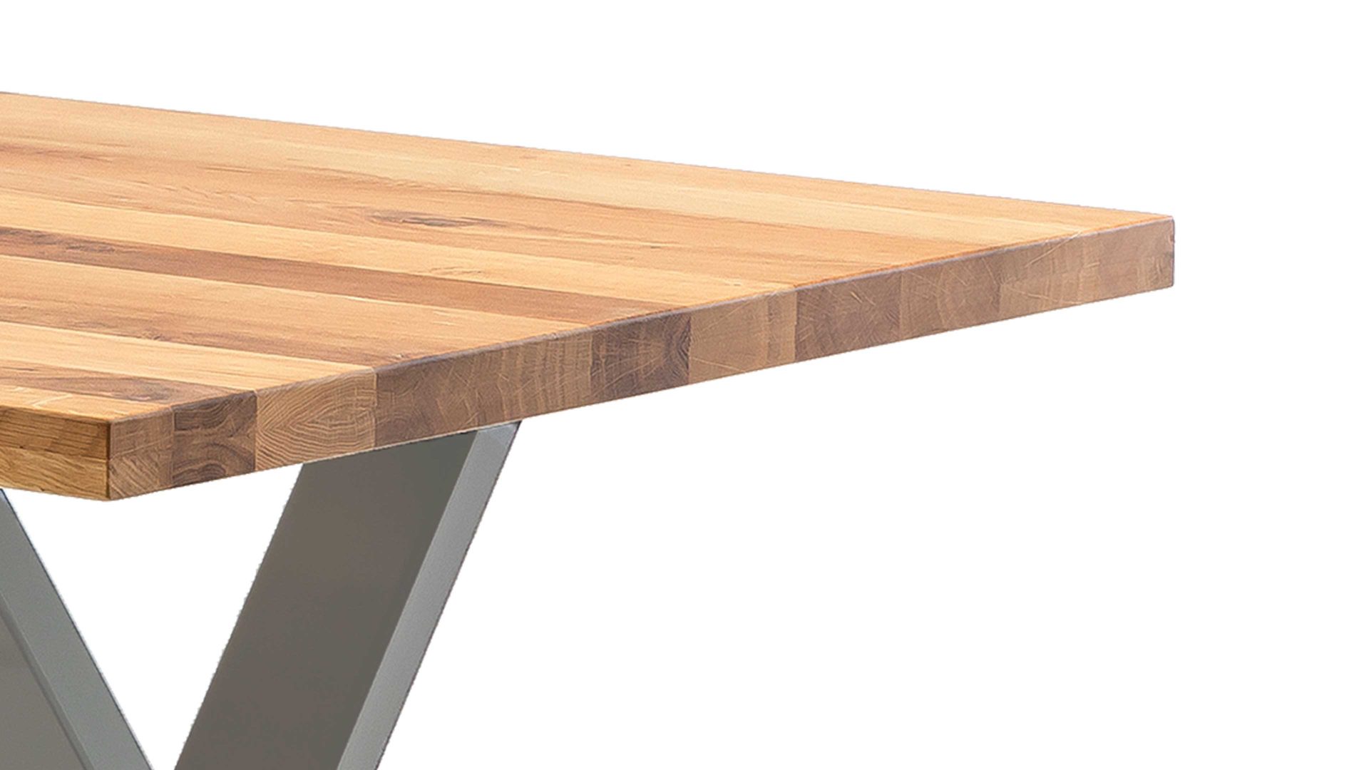 Esstisch Standard furniture factory aus Holz in Holzfarben Esstisch Quebec mit Massivholzplatte rustikal geölte Eiche & silberfarbenes Metall – ca. 100 x 220 cm